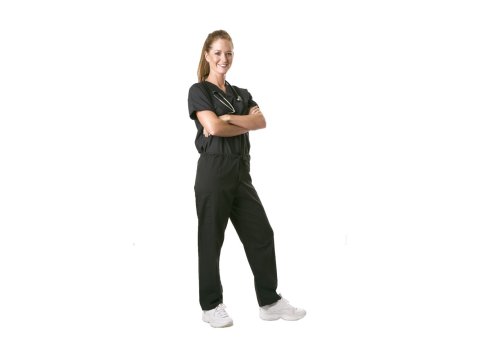 Basic Womenβs 4-Pocket Black Scrub Set